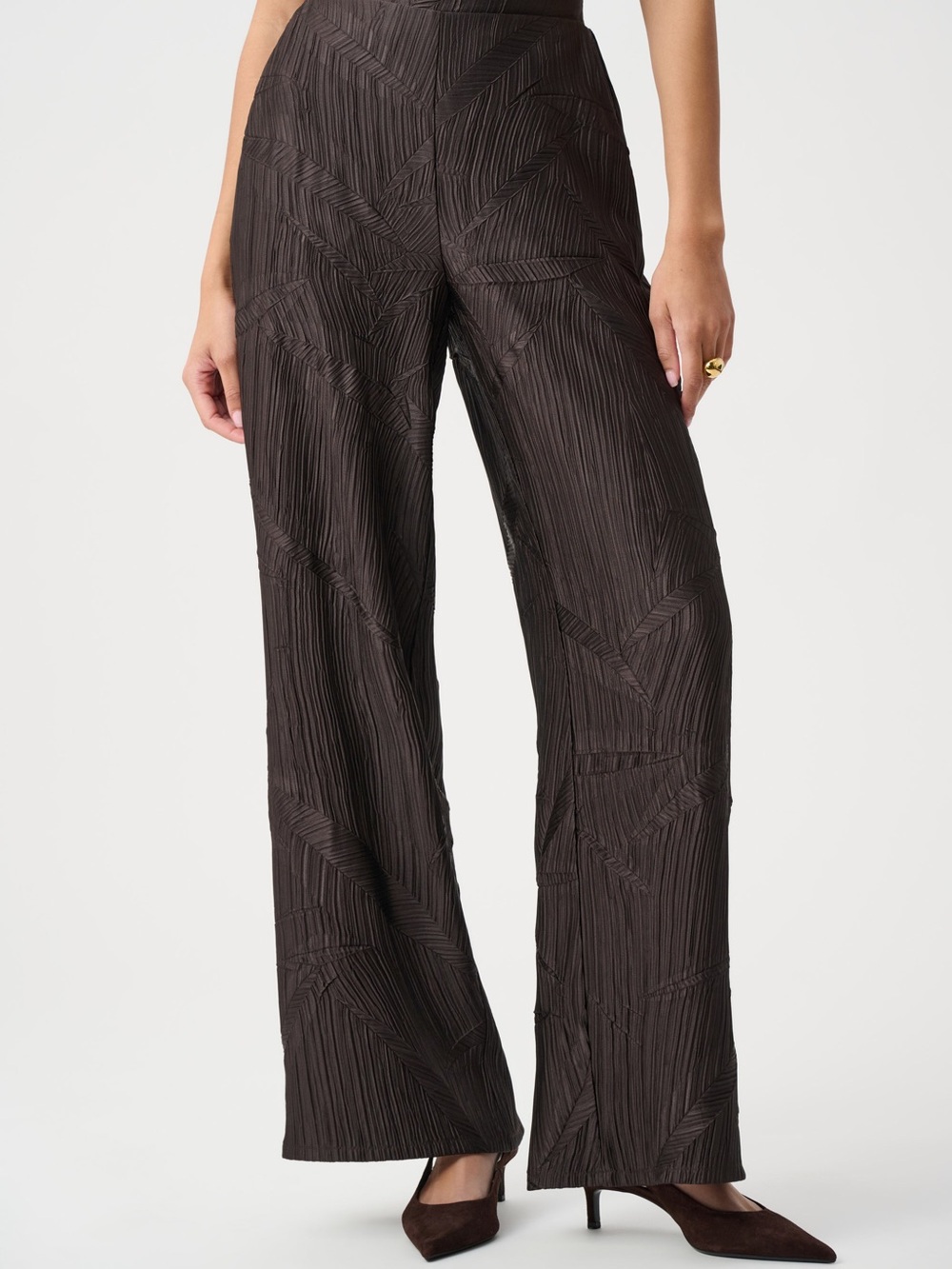 Joseph Ribkoff Wide-Leg Textured Pants in Mocha Brown